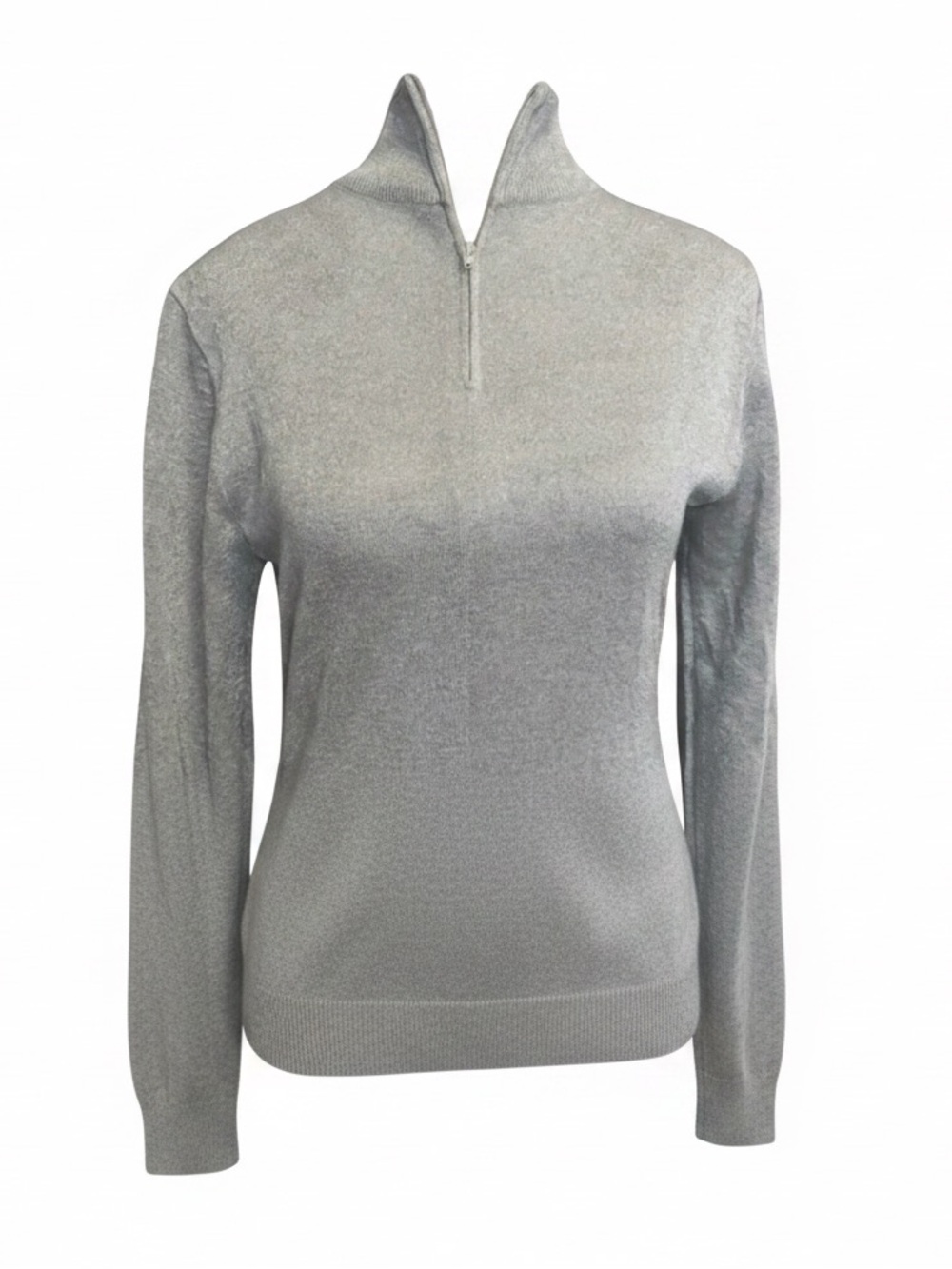 Lillie Ruben Vintage Women’s Long-Sleeve Zip-Collar Top. Metallic Silver. Small